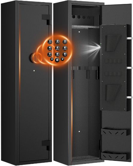 Picture of RXDSAFE 5-7 Long Gun Safes, Gun Cabinets for Home Storage of Rifle and Pistols, Quick Access Rifle Safe with Alarm System, Gun Racks, Pistol Pocket