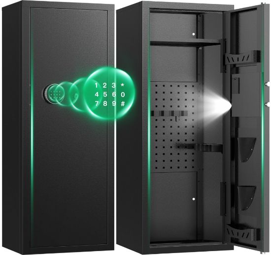 Picture of RXDSAFE 12-15 Gun Cabinet, Quick Access Long Gun Safe for Home Rifles and Pistols, Large Unassembled Rifle Safe with Removable Shelves, Digital Keypad, Pegboard