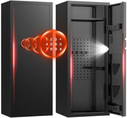 Picture of RYCUZO 12-15 Gun Cabinet, Quick Access Long Gun Safe for Home Rifles and Pistols, Large Unassembled Rifle Safe with Removable Shelves, Digital Keypad, Pegboard